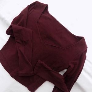 COPY - Burgundy Cropped Long Sleeve Sweetheart Top